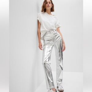 TALL! High Rise Vegan Leather Cheeky Straight Pants. Space Disco